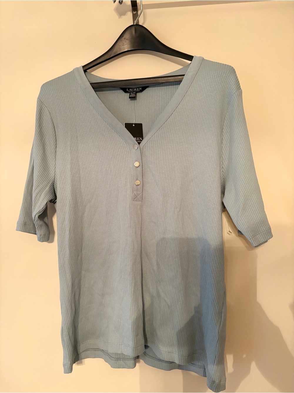 NWT Lauren Ralph Lauren Ribbed Henley Top Light Blue XL